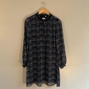 HD In Paris bohemian blue floral metallic tunic dress extra small